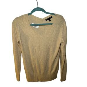 Banana Republic V-Neck Ribbed Pullover Sweater‎ XS Ribbed Knit Tan Wool Blend